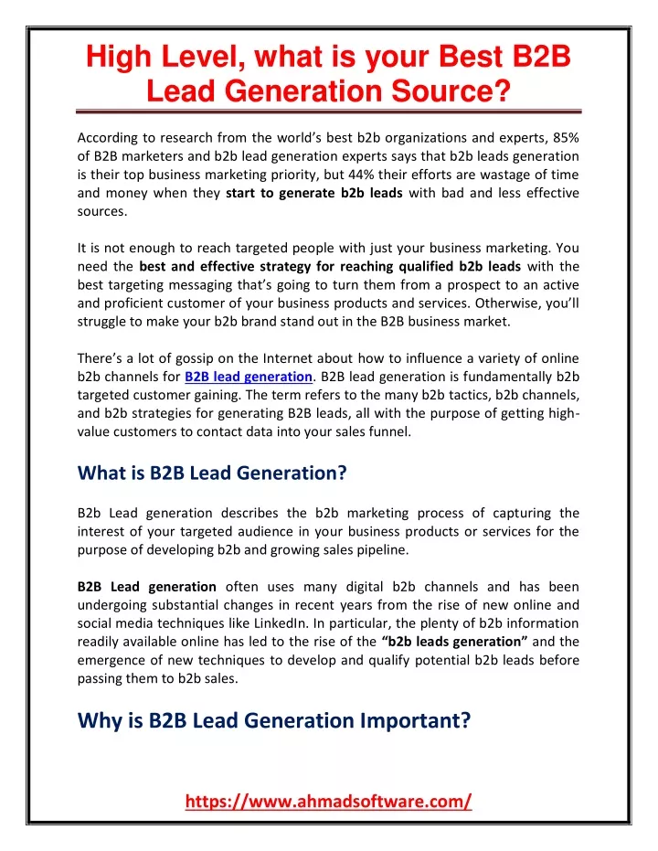 high level what is your best b2b lead generation