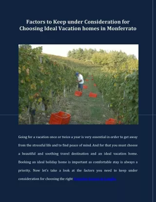 Factors to Keep under Consideration for Choosing Ideal Vacation homes in Monferrato