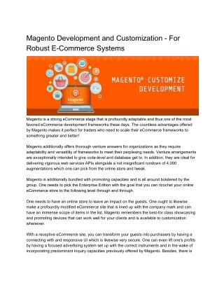 Magento Development and Customization - For Robust E-Commerce Systems