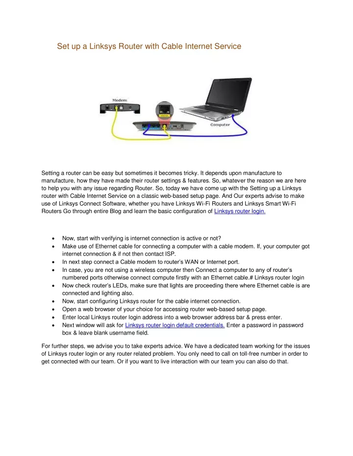 set up a linksys router with cable internet