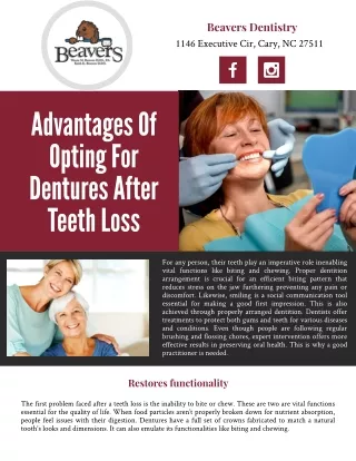Advantages Of Opting For Dentures After Teeth Loss!