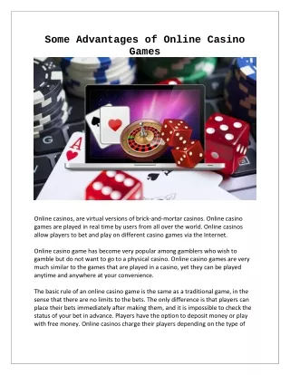 Some Advantages of Online Casino Games