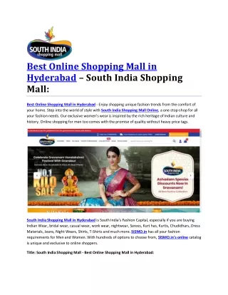 Best Online Shopping Mall in Hyderabad – South India Shopping Mall: