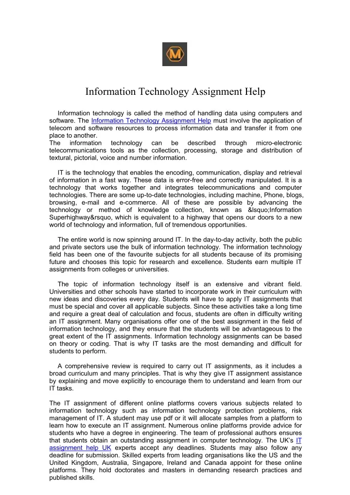 information technology assignment help