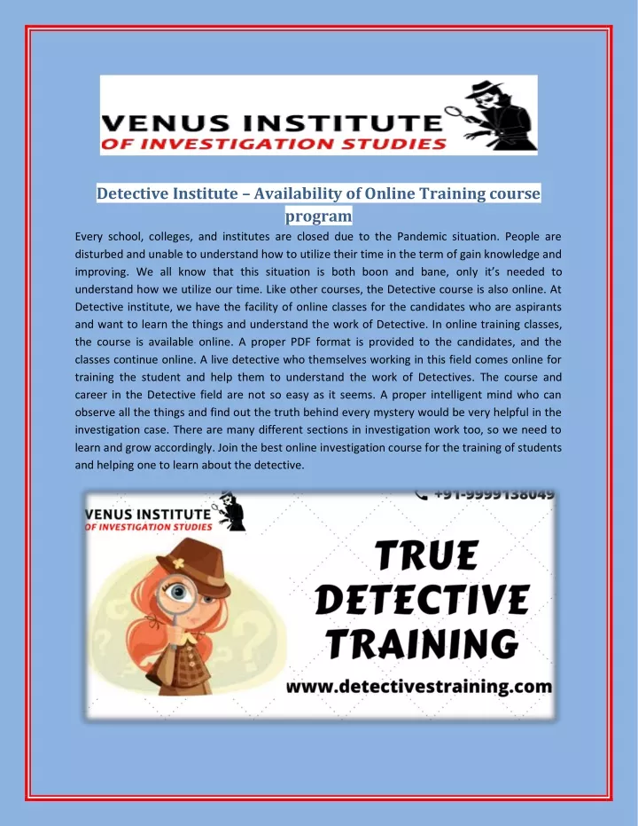 detective institute availability of online