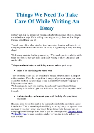 Things We Need To Take Care Of While Writing An Essay