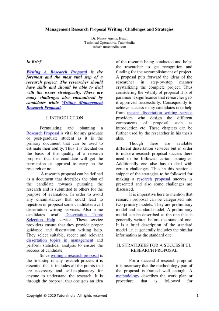 management research proposal writing challenges