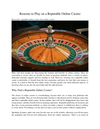 reasons to play on a reputable online casino