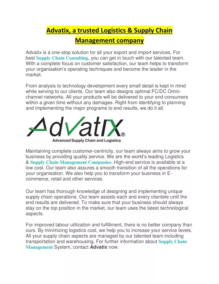 advatix a trusted logistics supply chain