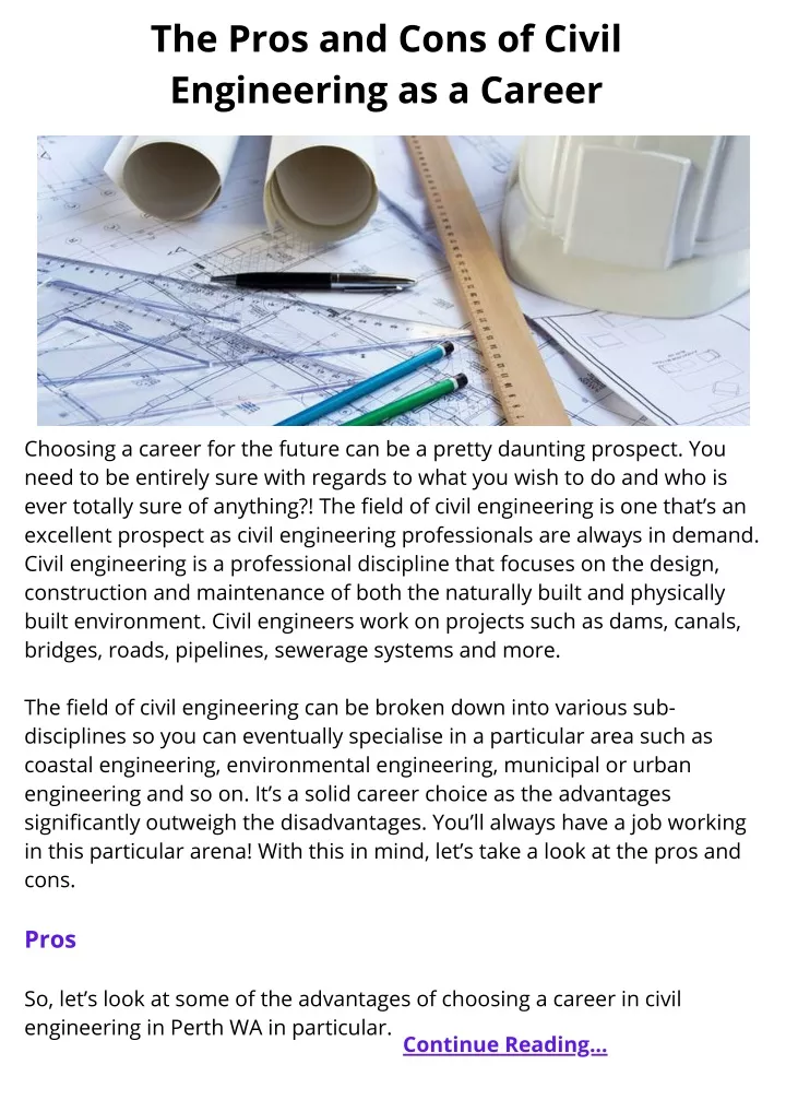 the pros and cons of civil engineering as a career