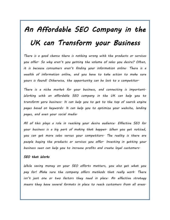 an affordable seo company in the uk can transform