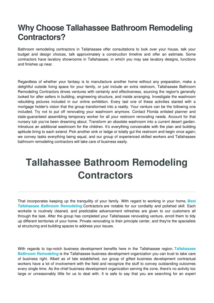 why choose tallahassee bathroom remodeling