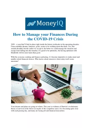 How to Manage your Finances During the COVID-19 Crisis