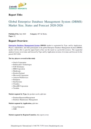 Enterprise Database Management System DBMS Analysis, Growth Drivers, Trends, and Forecast till 2026