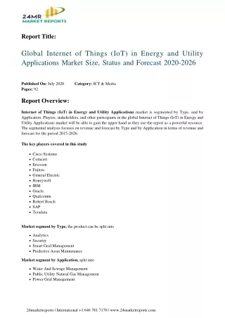 Internet of things (io t) in energy and utility applications analysis, growth drivers, trends, and forecast till 2026