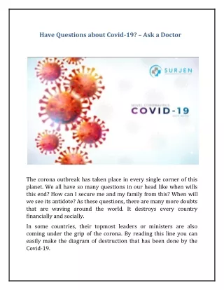 Have Questions about Covid-19? – Ask a Doctor