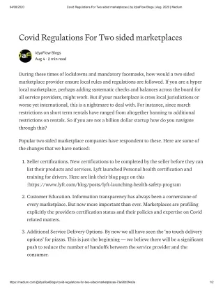 covid regulations in two sided marketplace