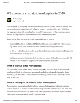 why invest in a two sided marketplace