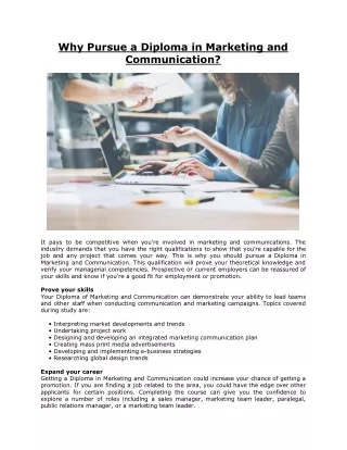 Why Pursue a Diploma in Marketing and Communication