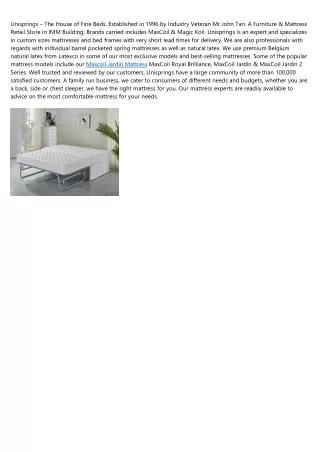 unisprings the house of fine beds established