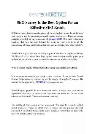 SEO Surrey Is the Best Option for an Effective SEO Result