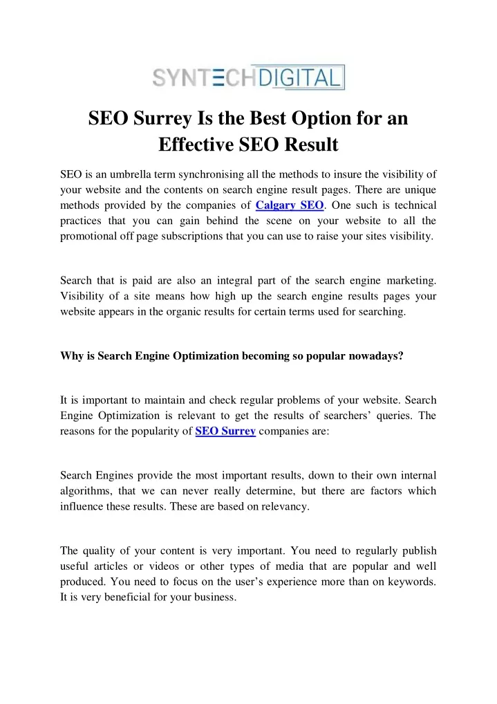seo surrey is the best option for an effective