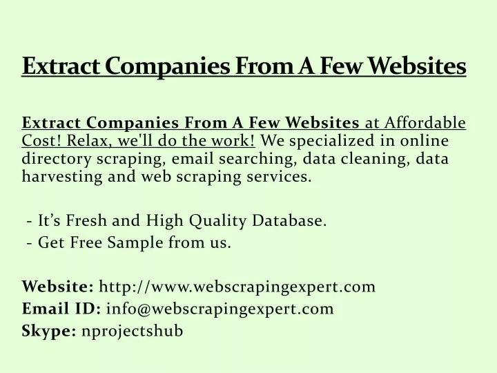 extract companies from a few websites