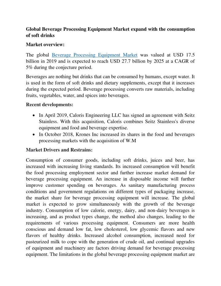 global beverage processing equipment market