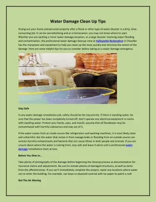Water Damage Clean Up Tips