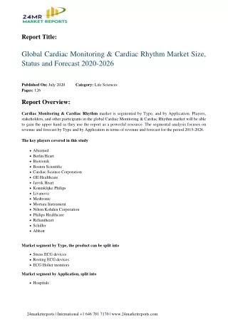 Cardiac Monitoring & Cardiac Rhythm Market Size, Status and Forecast 2020-2026