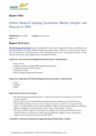 Medical Imaging Instrument Market Insights and Forecast to 2026