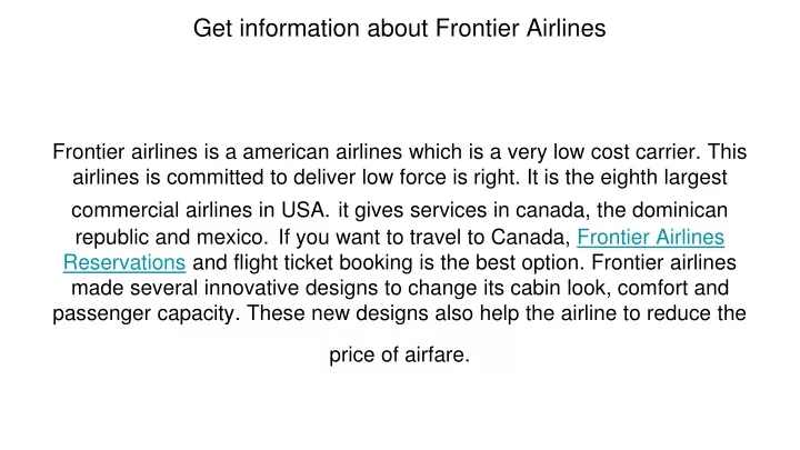 get information about frontier airlines