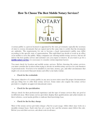 How To Choose The Best Mobile Notary Services?