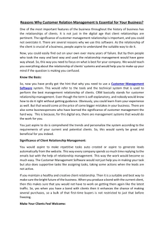 reasons why customer relation management