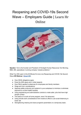 Reopening and COVID-19s Second Wave – Employers Guide | Learn Hr Online