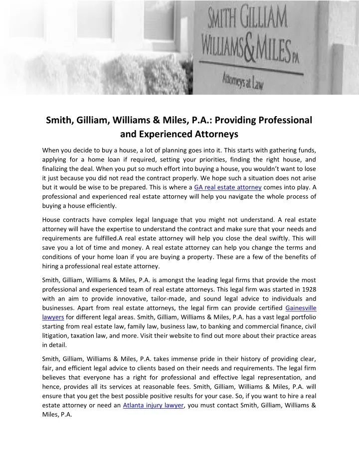 smith gilliam williams miles p a providing