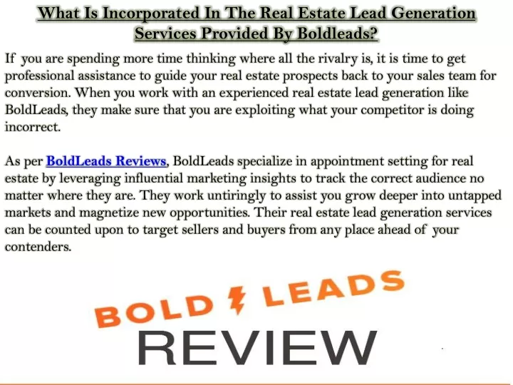 what is incorporated in the real estate lead