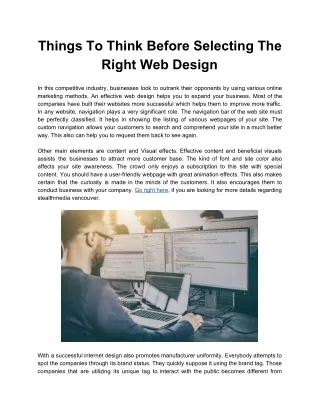 Things To Think Before Selecting The Right Web Design