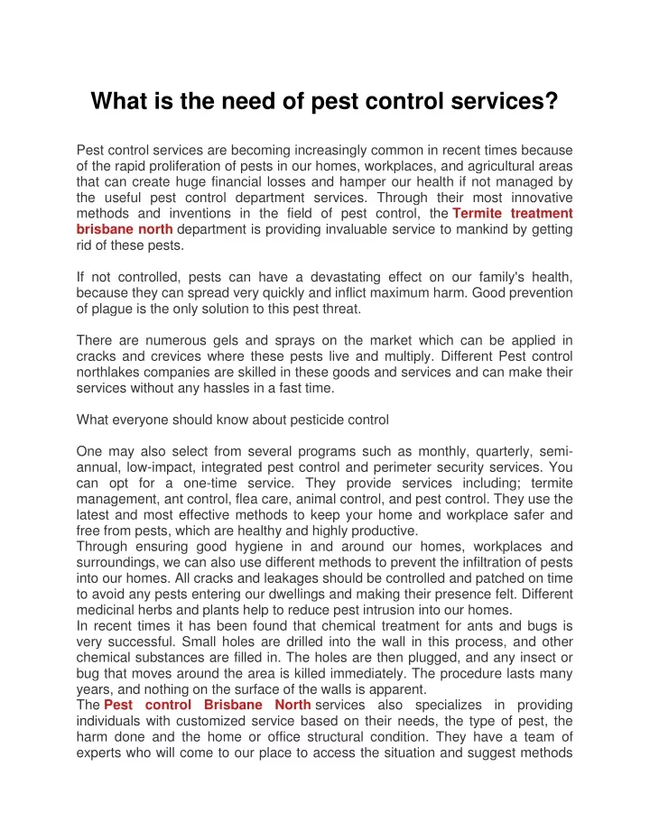 what is the need of pest control services