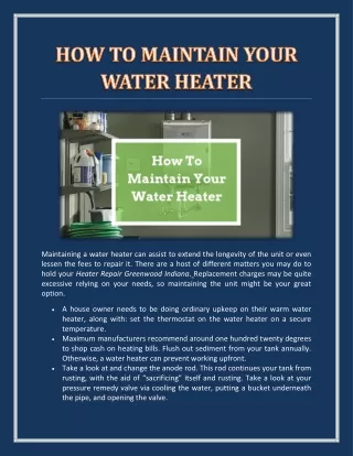 HOW TO MAINTAIN YOUR WATER HEATER