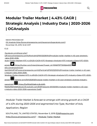 Modular Trailer Market is forecast to emerge with strong growth at a CAGR of 4.43% during 2020-2026