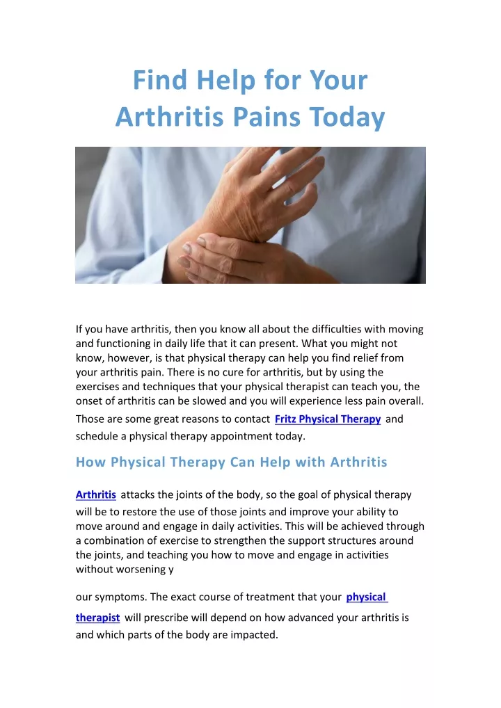 find help for your arthritis pains today