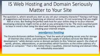 is web hosting and domain seriously matter to your site