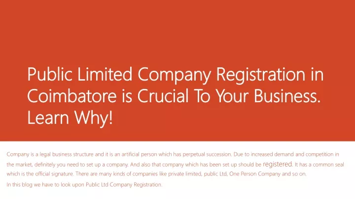 public limited company registration in coimbatore is crucial to your business learn why