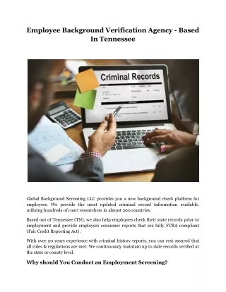 Employee Background Verification Agency - Based In Tennessee