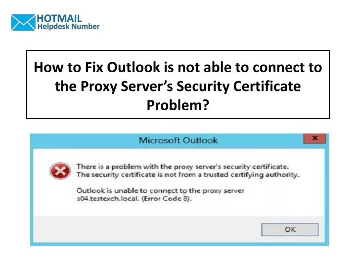 how to fix outlook is not able to connect to the proxy server s security certificate problem