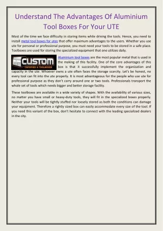 understand the advantages of aluminium tool boxes