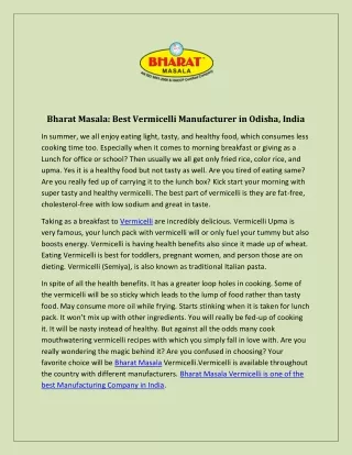 Bharat Masala: Best Vermicelli Manufacturer in Odisha, India