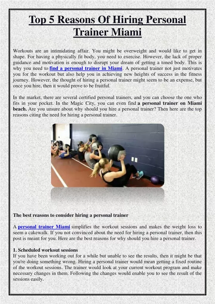 top 5 reasons of hiring personal trainer miami