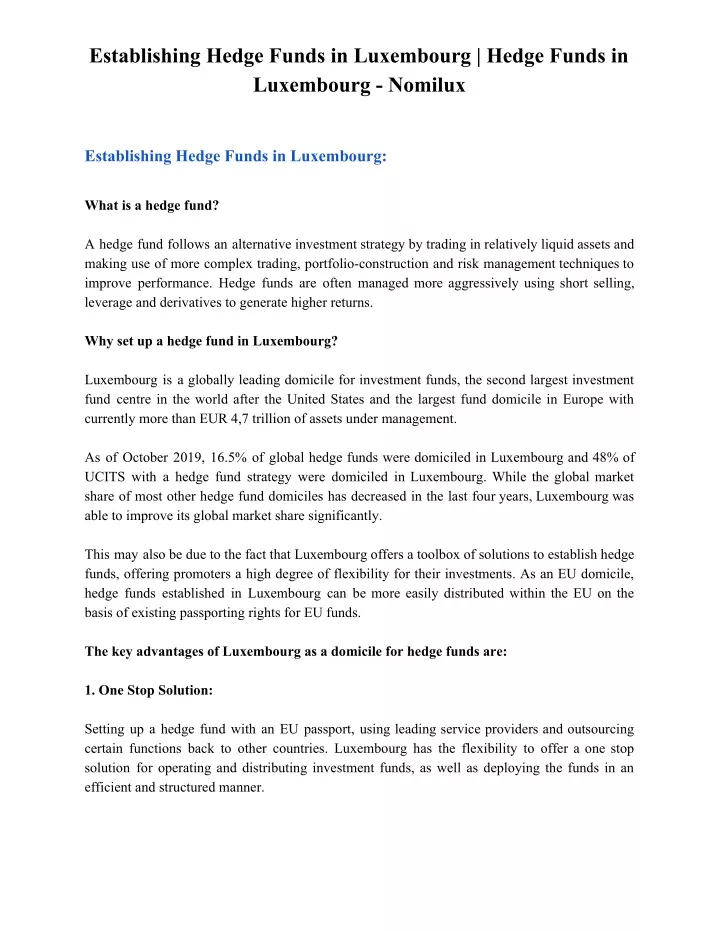 establishing hedge funds in luxembourg hedge